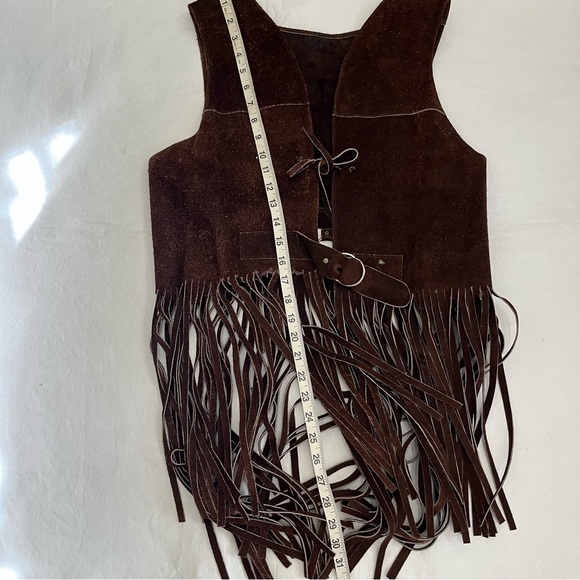 Vintage Suede Leather Brown Fringe Hippie Vest - Picture 7 of 7